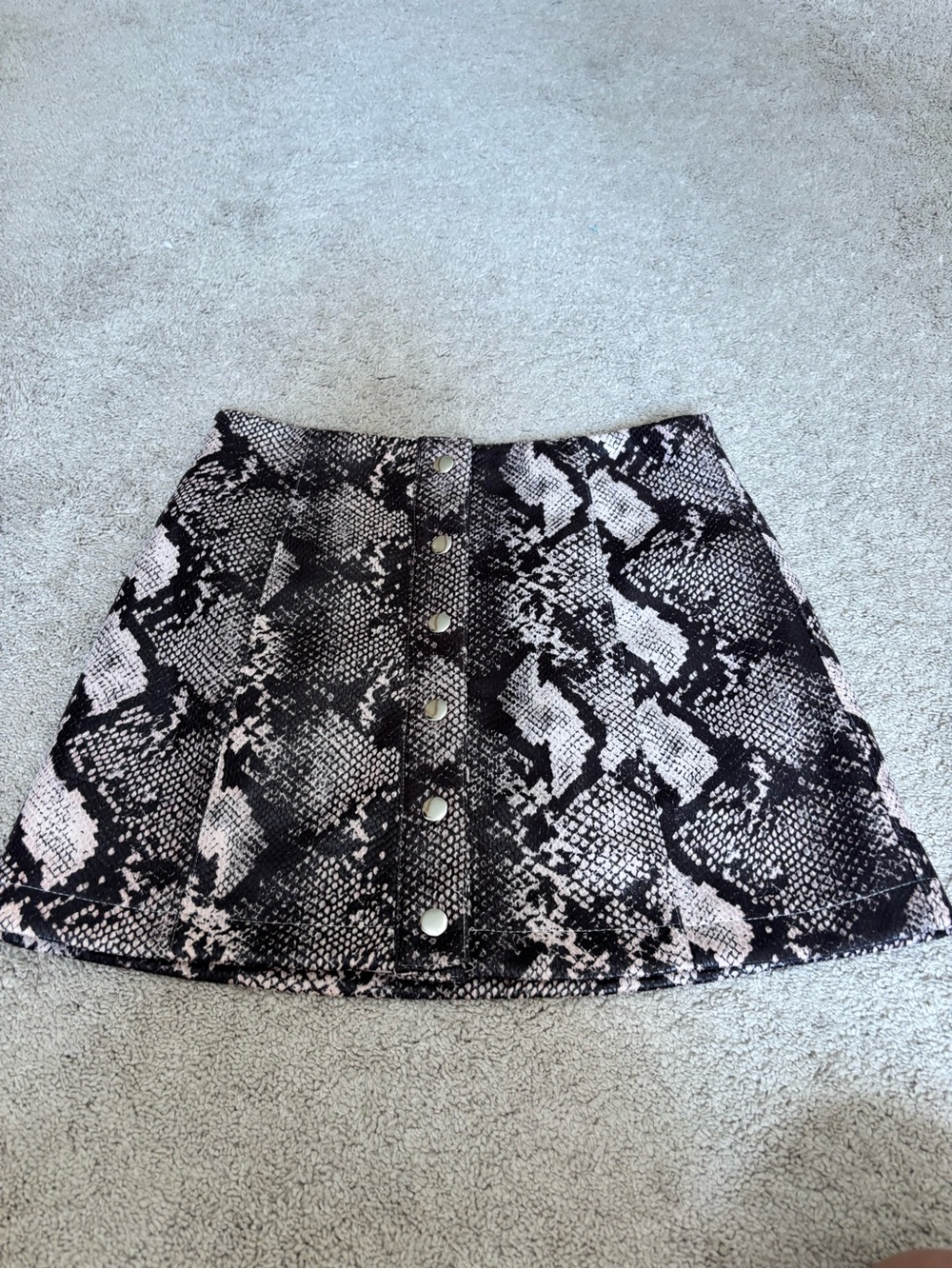 Urban Outfitters Pink and Black Snake-Print Button Mini Skirt